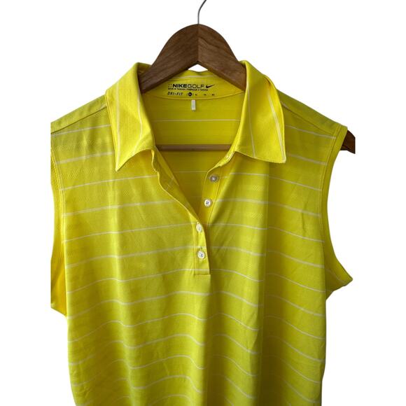 NIKE GOLF Dri-Fit Yellow & White Stripe Sleeveless Polo Shirt Women's XL New - Picture 3 of 8